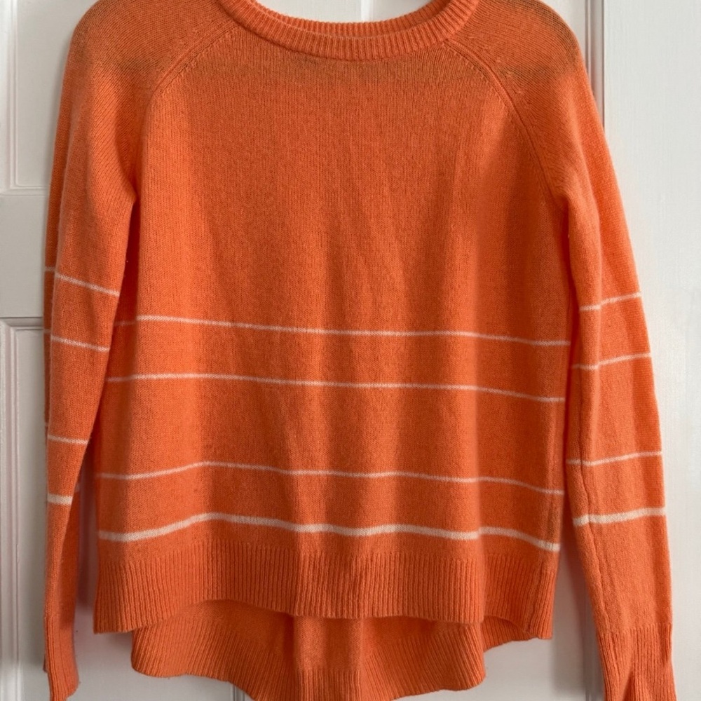 360 Sweater Orange and White Striped Crew Neck